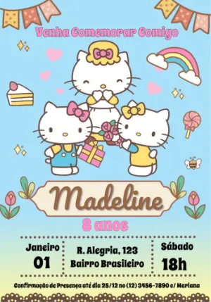Convite de Aniversário Hello Kitty Editável Online