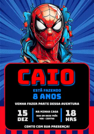 Convite de Aniversário Homem-Aranha Estilo Comic para Editar