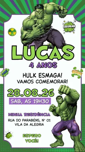Convite de Aniversário do Hulk Editável para Enviar