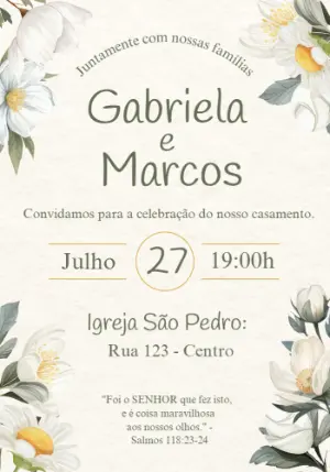 Convite de Casamento Floral com Margaridas para Editar Online