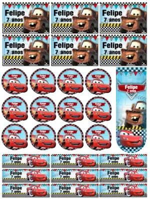 Etiquetas Escolares Carros com Relâmpago McQueen para Editar