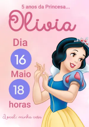 Convite Aniversário Branca de Neve Princesa para Editar Online