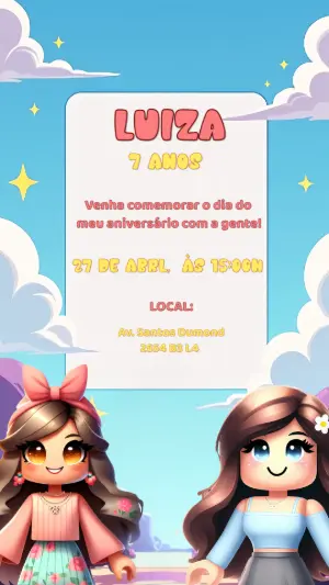 Convite de Aniversário Roblox Meninas para Editar Online