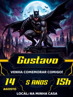 Convite de Aniversário Batman Sombrio para Editar