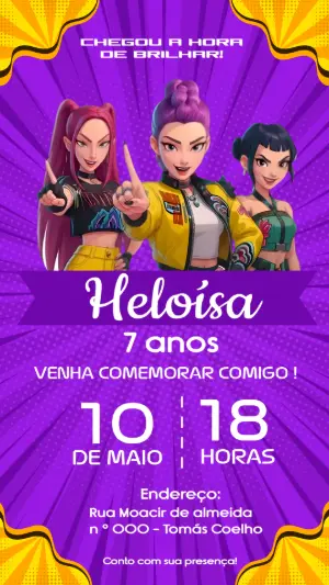 Invitation d'anniversaire KPop Demon Hunters – Statique – Criattive Convite Digital