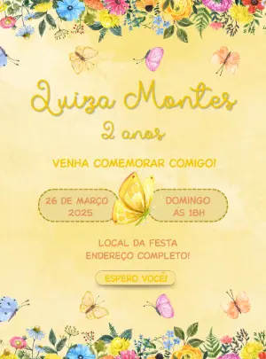Convite Aniversário Jardim das Borboletas Editável Online
