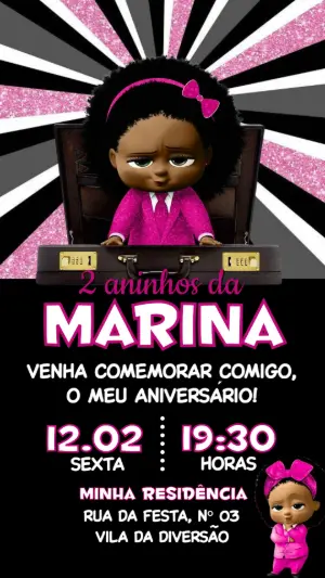 Convite de Aniversário Poderosa Chefinha Negra Editável