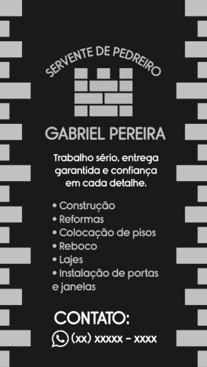 Cartão de Visita Pedreiro e Construção Editável para Imprimir