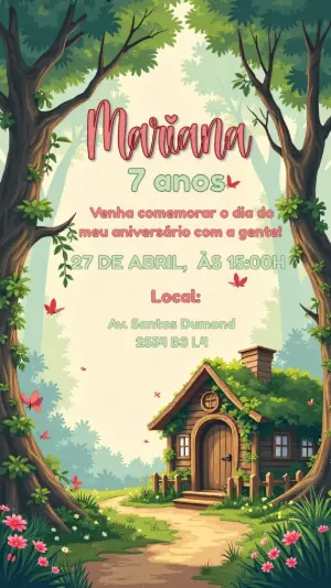Convite de Aniversário Bosque Encantado para Editar Online