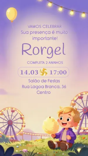 Convite de Aniversário Parque de Diversões Fofo para Editar