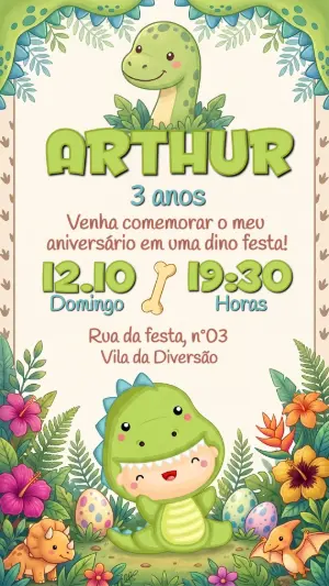 Invitación de cumpleaños Dinosaurio – Estático – Convide aê!