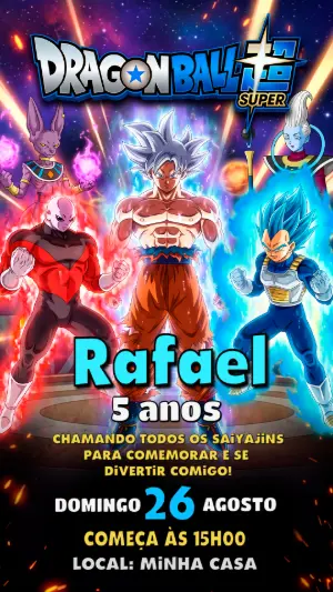 Convite de Aniversário Dragon Ball Super Editável