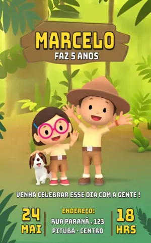 Convite Aniversário Guarda da Floresta com Personagens para Editar