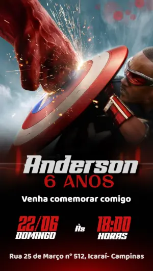 Convite Aniversário Falcão Capitão América Editável Online