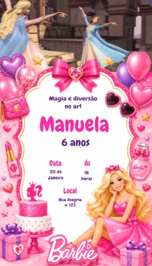 Convite Animado de Aniversário Barbie para Editar Online