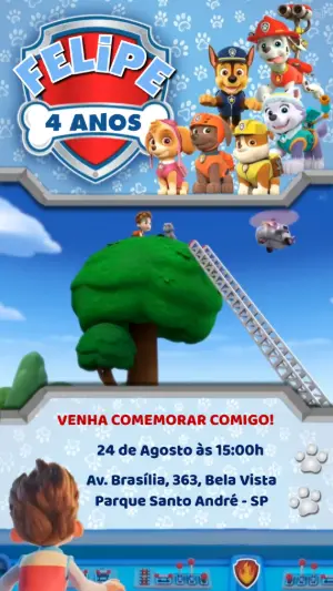 Convite Animado Aniversário Patrulha Canina para Editar Online