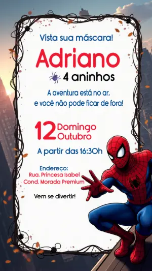 Convite de Aniversário Homem Aranha para Editar Online