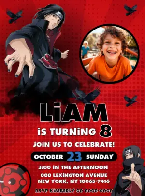 Editable Itachi Uchiha Birthday Invitation for Anime Fans