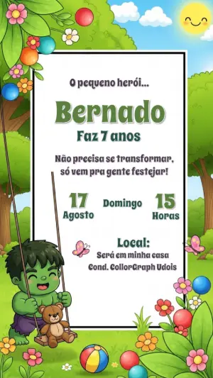 Convite de Aniversário Hulk Bebê para Editar Online