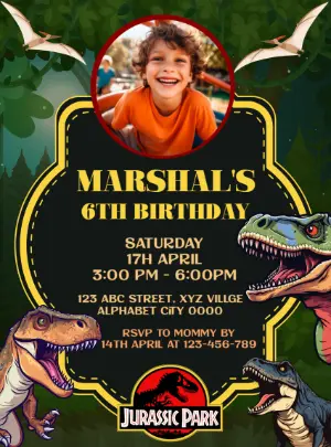 Jurassic Dinosaur Birthday Invitation - Editable Digital Template