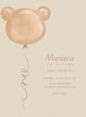 Convite Aniversário 1 Ano Balão Urso para Editar Online
