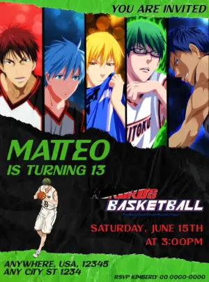 Editable Anime Basketball Birthday Invitation Template