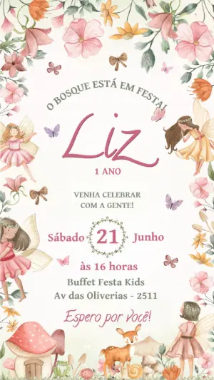 Convite Aniversário Bosque das Fadas Editável Online