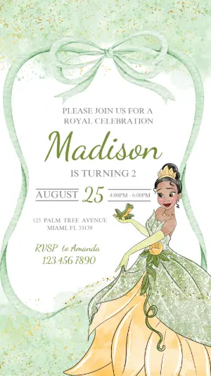 Princess Tiana Birthday Invitation Editable Template