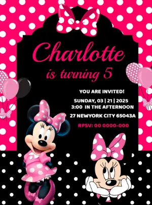 Minnie Mouse Pink Birthday Invitation to Edit Online