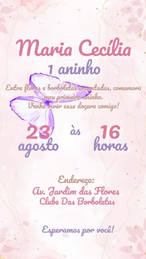 Convite Animado Aniversário Jardim das Borboletas para Editar
