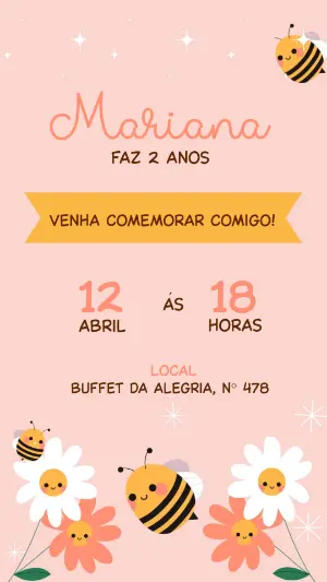 Convite Animado Aniversário Abelhinha para Editar Online