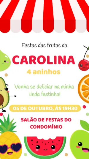 Convite de Aniversário Infantil Tema Frutinhas para Editar