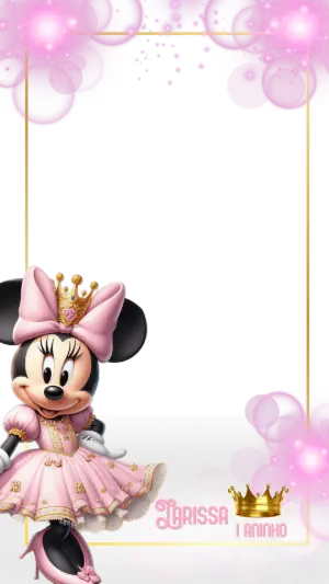 Moldura Aniversário Minnie Realeza para Editar Online