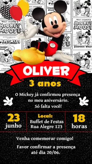 Convite de Aniversário Mickey Mouse para Editar Online