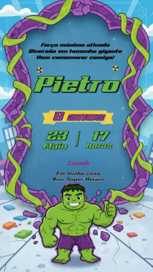Convite de Aniversário Hulk Super-Herói para Editar