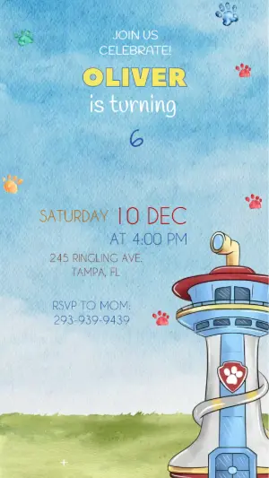 Animated Puppy Patrol Birthday Video Invite for Kids