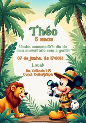 Convite de Aniversário Mickey Safari Editável Online