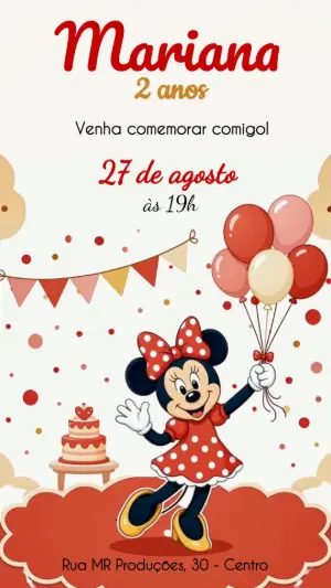 Convite Animado de Aniversário Minnie Vermelha para Editar