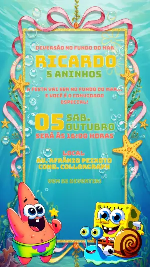 Convite Aniversário Bob Esponja para Editar Online