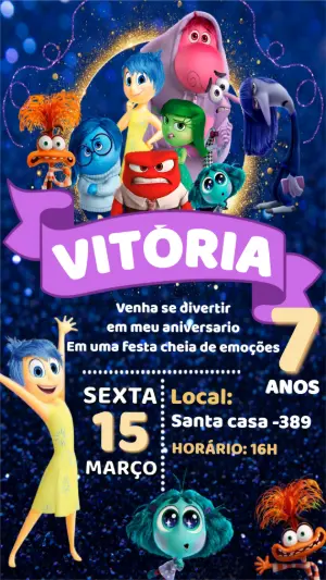 Convite de Aniversário Divertida Mente Colorido para Editar