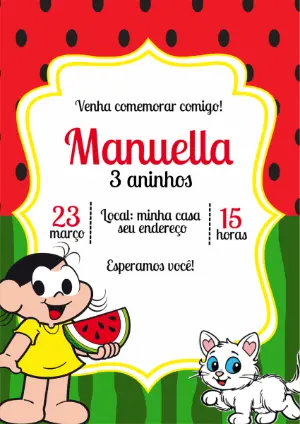 Convite de Aniversário Magali Melancia Modelo Editável