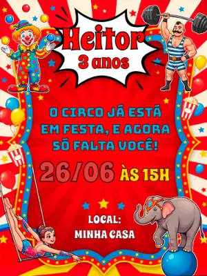 Convite de Aniversário Circo Colorido para Editar