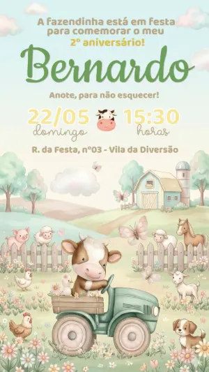Convite de Aniversário Fazendinha Aquarela para Editar