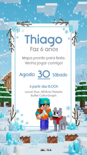 Convite de Aniversário Minecraft Neve para Editar Online