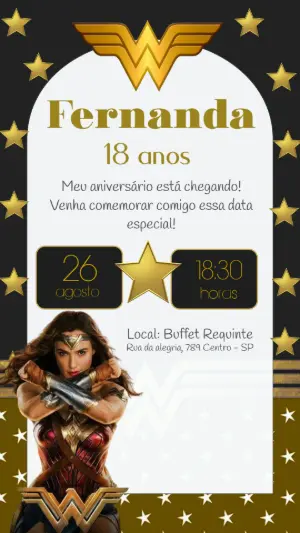 Convite Aniversário Mulher Maravilha para Editar Online