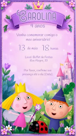 Convite de Aniversário Ben e Holly Editável para Festa Infantil