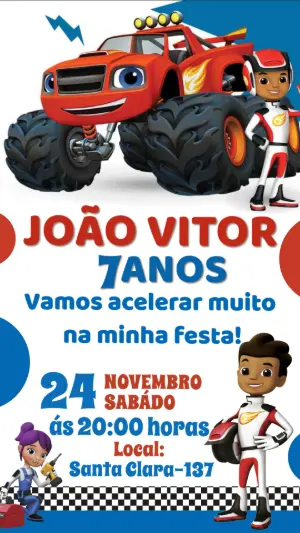Convite de Aniversário Blaze e os Monster Machines Editável