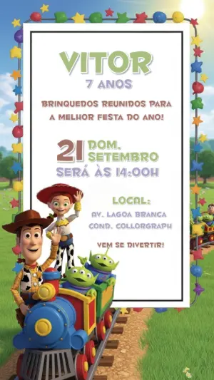 Convite de Aniversário Toy Story com Personagens para Editar