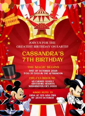 Editable Mickey Circus Birthday Invite Template
