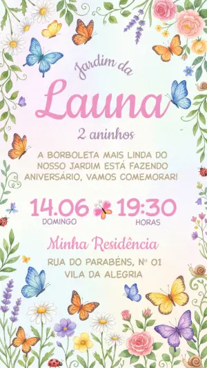 Convite de Aniversário Jardim das Borboletas Editável